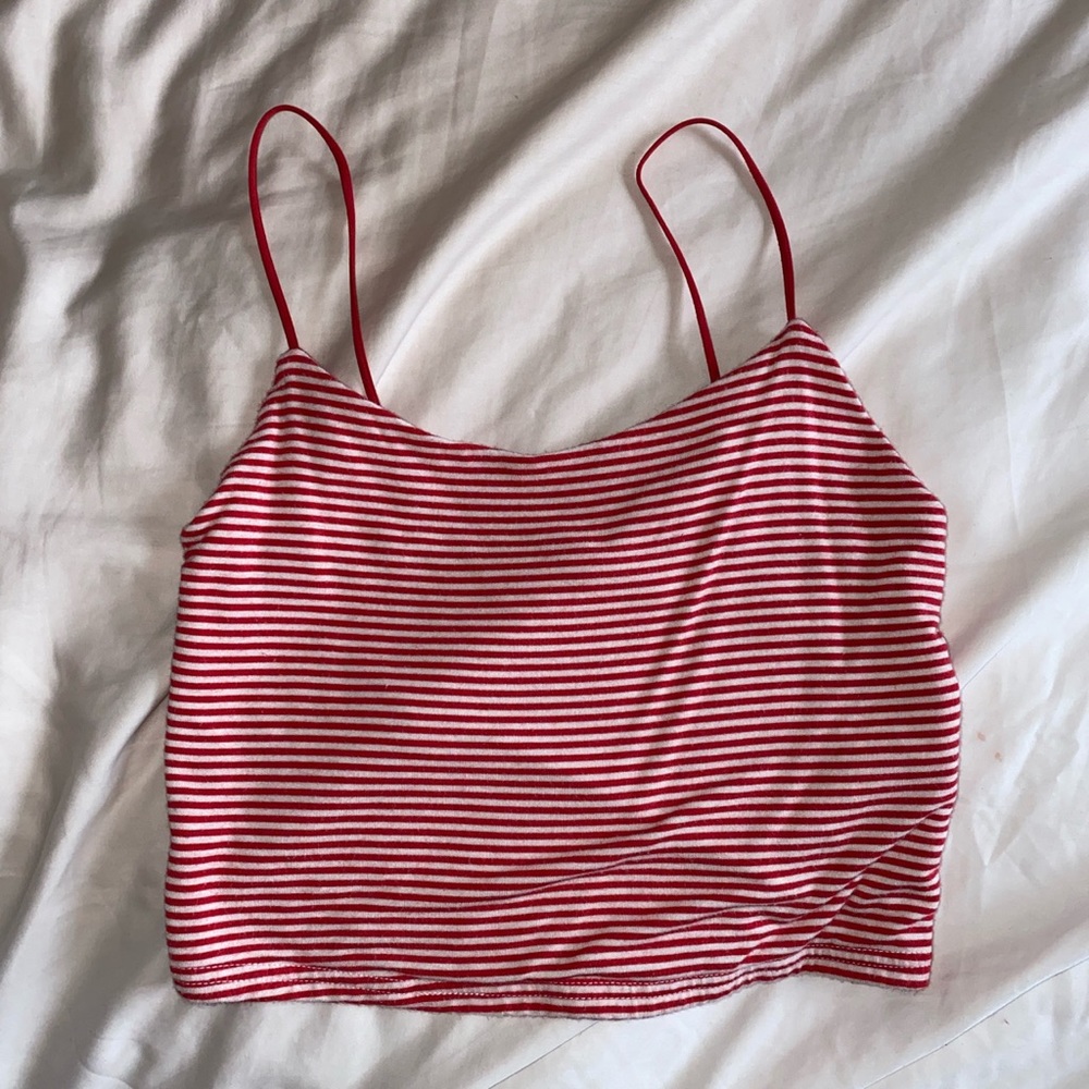 Pac dun basics red and white striped cropped top